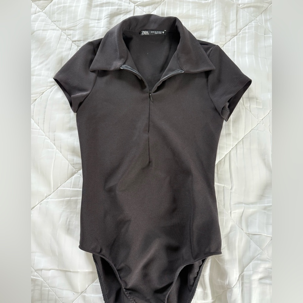 Zara Black Zipper Bodysuit